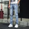 Mens Jeans Spring och Autumn Classic Fashion Trend Blue Elastic Comfort Högkvalitet Small Foot Pants 36 230511