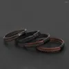 Charm Bracelets Wholesale Multilayer Leather Rope Wrap Hand Weaving Bracelet Braided Magnetic Buckle Stainless Steel For Men Jewelry