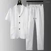 Survêtements pour hommes 2023 mode printemps été hommes décontracté deux pièces ensembles chemises à manches courtes pantalons longs costume motif hommes Streetwear