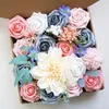 Dekoracyjne kwiaty sztuczne pudełko Zestaw Fałszywe piwonia oddech Bridal Bouquet Gypsophila do domu Wedding Garden Office