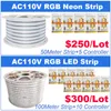 AC110V RGB LED Strip Lights ، مرنة RGB LED مصابيح NEON ROPE IP65 NEON NEON FLEX COTTABLE SILICONE 16 تغيير اللون مع REMOTE FOR Party DIY OEMLED