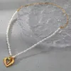 Chaînes En Acier Inoxydable Sautoirs Collier Pour Femmes À La Mode Élégant 18 K Chaîne Perles Naturelles Lisse AMOUR Coeur Mariée Bijoux Amant Cadeaux