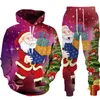 Erkek Trailsits Kış Noel 3D Baskılı Erkekler Kadın Hoodies Set Street Giyim Sokak Güzergah Gevşek Gok Jogging Trailshirt Sweatshirtler Uzun Pantolon