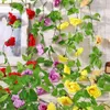 Kwiaty dekoracyjne 2,4 m jedwabiu sztuczne róże rattan winorośl 9 głowa z zielonymi liśćmi do domu na ścianie ślubne dekoracja ogrodu wisząca girland
