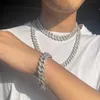 Hot sale jewelry 925 Solid Silver 2Rows 20 22 24 inches Set Moissanite diamond Necklace Cuban link chain for men