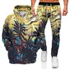 Tracksuits voor heren Creative 3D Retro Printing Hooded Hooded Men's Trend Casual Sweater en broek tweedelig modepak