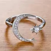 Wedding Rings Vintage Black Rose Gold Silver Color Ring Cute Star Moon Opening verstelbaar voor vrouwen Fashion Crystal Stone