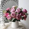Decorative Flowers 5 Forks Little Peony Flowers Bouquet Filippos Rose Imitation Flower Home Wedding Rose Bundle LT406