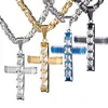 Pendant Necklaces Multi-color CZ Cross Necklace Stainless Steel Link Byzantine Chain Fashion Women Men Jewelry Gift