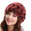 Boinas Invierno Mujeres cálidas Capa de lana tejida Natural Rex Fur Sombreros Kintted Outdoor Satullies Gorro