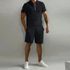 Chándales de verano de manga corta para hombre, polo fino, pantalones cortos deportivos, chándal de 2 piezas para hombre, conjunto sólido, ropa deportiva informal para correr 230511