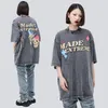 T-Shirt Vintage Oversize Y2K Hip Hop Crâne Squelette Lettre Imprimé T-shirt Lavé Streetwear Hommes Harajuku Punk Gothique Rock Top