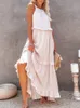 Casual klänningar överdimensionerade solida långa kvinnor sommar kvinnlig ruffle pullover strand damer elegant ihålig bindning parti 230511