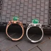 Cluster Rings Natural Chrysoprase Ring Rose Gold Four-Claw Zircon S925 Silver Inlaid Women's