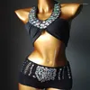 Women's Swimwear 2023 Vacation Sexy Bikini Set Diamond Rhinestion Push Up Handmade Crochet Bathing Suit High Waist Swimsuit