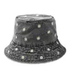 Stingy Brim Chapeaux Printemps Denim Dessin Animé Fleur Broderie Seau Chapeau Pêcheur Chapeau En Plein Air Voyage Soleil Cap Pour Fille Et Femmes 158 230511