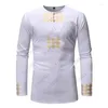 Roupas étnicas masculinas tradicionais camisas africanas de manga longa Dashiki Men Shiny Metallic Pried Party Streetwear Roupas xxl