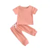 Ensembles de vêtements 2023 enfants garçons et filles été coton lin couleur bonbon pantalon costume