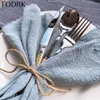 Serviette de table 12pcs Tissu Mariage pour Assiettes Tapis Réglage Servir Cuisine Serviettes Coton Ligne Fête Décoration Découpage Bleu 230511