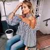 Blouses -shirts voor dames lente elegante bloemen tops gewoon blauw van de schouder sexy dames zomer blouse met choker y117 230510