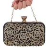 Avondtassen uitgehold metalen bloemvorm Handtassen Nieuw pailletten Strass Party Clutch Bag Black Gold Silver Wedding Clutches Purse 230427