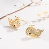 Stud Earrings Small Chic Cute Dolphin 18k Gold Color For Women Girl Crystal Zircon Diamonds Gemstones Trendy Fine Jewelry