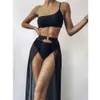 Damen-Badebekleidung, dreiteiliger Bikini-Set, Badeanzug mit Vertuschungen, Strand-Up-Rock, weiblich, rückenfrei, eine Schulter, weiblich 230510