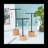 Jewelry Pouches 3Pcs T Bar Earring Display Stand With Wooden Base Holders Hanging Organizer For Pography Props A