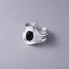 Cluster ringen silvologie echt 925 sterling zilveren ovaal zwart agaat voor vrouwen onregelmatige concave hiphop punk ring 2023 designer sieraden