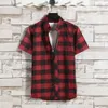 Men's Casual Shirts Short - sleeved handsome teenagers fashion casual baggy check inch men's coat 230511