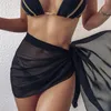 Roupa de banho 2022 malha fina mini saias plissadas mulheres cobrir até borla vestido biquíni doce cor saia de banho feminino maiô beachwear envoltório