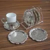 Assiettes 6 pièces/ensemble Rare alliage de Zinc métal rond café/thé tasse tapis tapis avec support de grille gravure vaisselle en relief 340