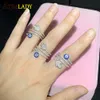 Band Rings High Quality Screw Twist Ring Micro Pave White Blue Cubic Zirconia 5A CZ Fatima Hamsa Hand Round Eye For Women Jewelry 230511