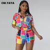 Tweedelige broek voor dames cm.yaya ins dames paisley gedrukte mini -shirt blouse met korte mouwen en shorts suit mode 2 set outfits tracksuit 230511