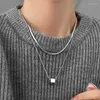 Chains Minimalist Silver Color Double-layered Chain Necklace For Women Trendy Elegant Geometric Pendant Party Jewelry Gifts Wholesale