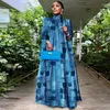 Этническая одежда голубые африканские платья для женщин Традиционные осенние высокие шеи свободно принт
