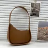 Raden Half Moon Bag Axillary Handbag Real Leather Luxury Women Designer Väskor Flat axelrem Burvad dragkedja stängning Lady Clutch Tote Purse