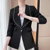 Ternos femininos de alta qualidade Jaqueta de traje de traje feminino 2023 Autumn One Button Fashion Fashion Coreano Elegante Escritório Ladies Blazer sólido