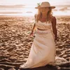 Ivory Boho dwuczęściowy suknia ślubna 2023 Seksowne hipisi miękki satynowy plażowa panna młoda sukienka Civil Spaghetti Straps Bohemain Women Bridal Suknie Eleganckie vestido de noiva