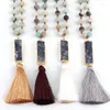 Pendant Necklaces Fashio Artisan Jewelry Frosted Amazonite Stone Rectangle Druzy And Tassel Punk For Women Lariat Necklace