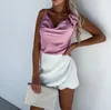 Women's Tracksuits SKMY Satin Three-Dimensional Flower Spaghetti Strap Tops Irregular Shorts Skirts Fashion Two Piece Set Women Outfit 2023