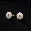 Stud Earrings Original Design Natural Hetian White Jade Plum Small Exquisite Light And Luxurious Charm Women's Brand Silver Jewelry
