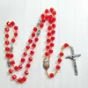 Pendentif Colliers Rouge Acrylique Perles Strand Collier Vintage Croix Chapelet Pour Hommes Femmes Religieux Bijoux CadeauxPendentif