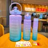 Nuevo 3 unids/set botella de agua de gran capacidad, botella de agua deportiva para niñas y niños, botella para beber con marcador de tiempo, juego de 2000ML 900ML 280ML