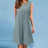 Casual jurken vrouwen katoen linnen zonsondergang zomer elegante ronde nek massieve kleur mouwloze lange tank midi jurk vintage strandvestidos 2023