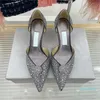 2023 Women's pointy Crystal Stilettos Pure Leather shoes party banquet shoes Wedding shoes diamond-encrusted sandals