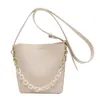 Evening Bags Women's Bucket Shoulder Bag Beige Medium Pu Leather Metal Chain Ladies Shopper Purses Handbags Wide Strap Female Crossbody