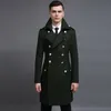 Długa wełniana płaszcz dla mężczyzn jesiennych i zimowych odzieży podwójnie piersi Retro Europe trend wełniany Czarny zielony zielony