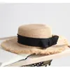 Wide Brim Hats Designer Madeiras Handmades Raffia Straw Hat Summer Praia Sun preta Brauta de fita de arco branco preto Bandrs de meninas planas