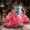 2023 różowe niebieskie sukienki dla dziewczynek 3D kwiaty kryształowa szyja dziewczyny sukienka na konkurs piękności vestido de daminha sukienka dla dzieci wykonane na zamówienie wzburzyć warstwowe Sweep pociąg urodziny